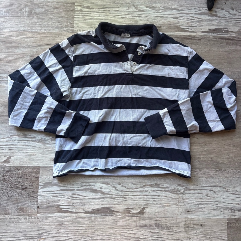 John Galt white and navy striped long sleeve polo shirt